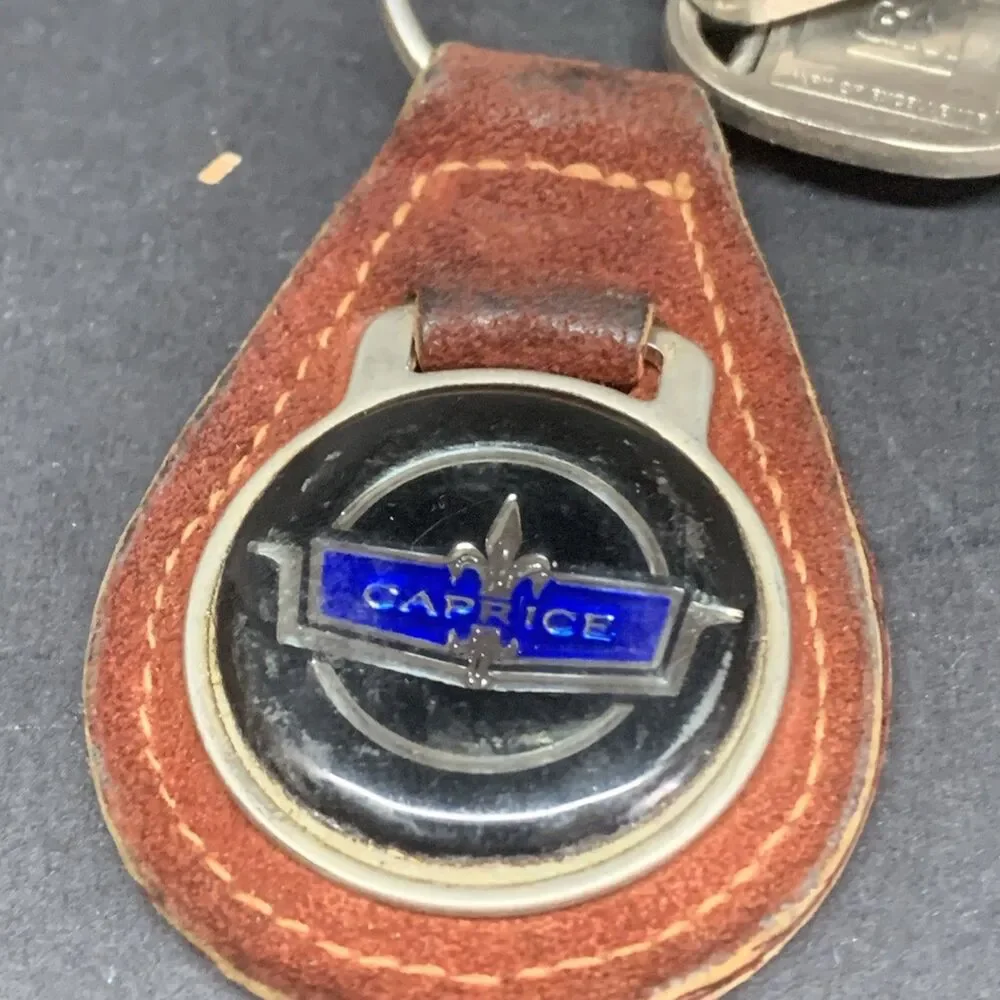 Vintage 1980's Chevy Caprice logo car key keychain faux suede fob Chevrolet